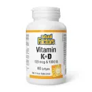 Natural Factors | Gélules Molles de Vitamine K 120mcg & Vitamine D3 1000IU