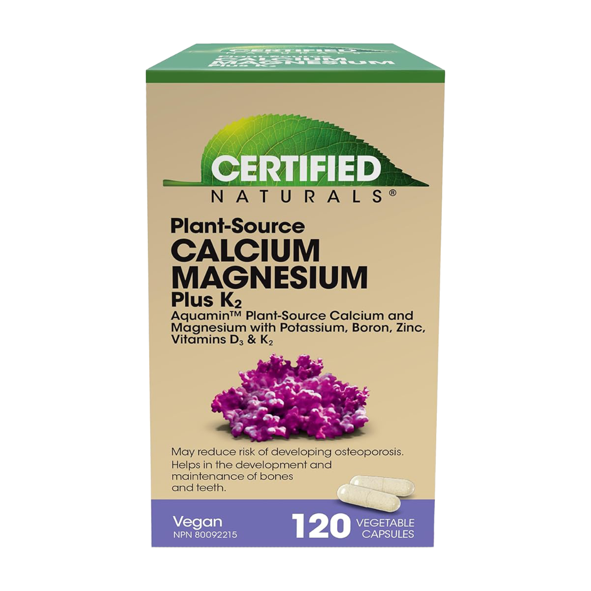 Certified Naturals | Plant-Source Calcium Magnesium+K2 Veggie Caps 120's
