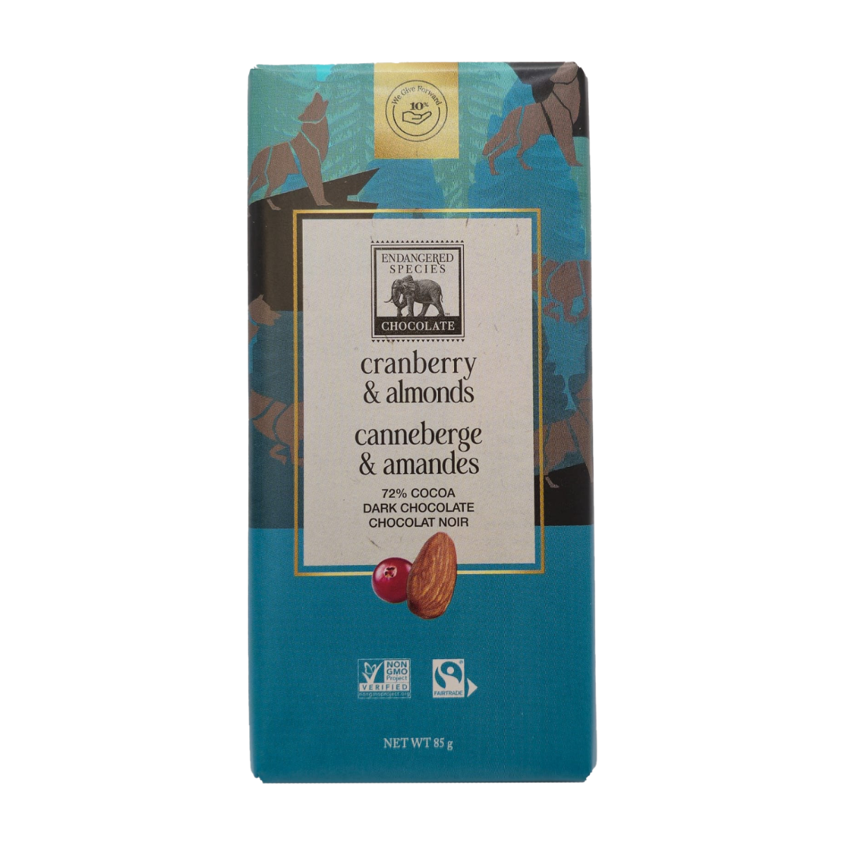 Endangered Species | 72% Cacao Dark Chocolate Bar With Cranberries & Almonds