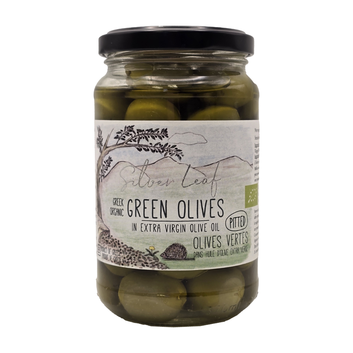 Silver Leaf | Organic Greek Green Olives Pitted In Extra Virgin Olive Oil 300g