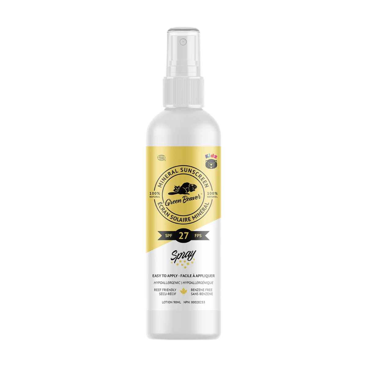 The Green Beaver Company | Zinc Oxide SPF 27 Kids Sunscreen Spray Lotion