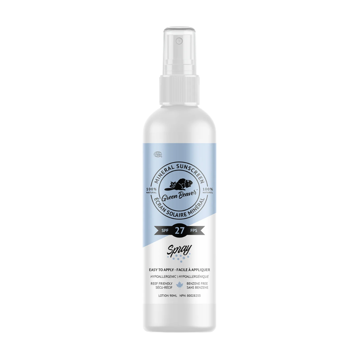 The Green Beaver Company | Fragrance Free Zinc Oxide SPF 27 Sunscreen Spray Lotion