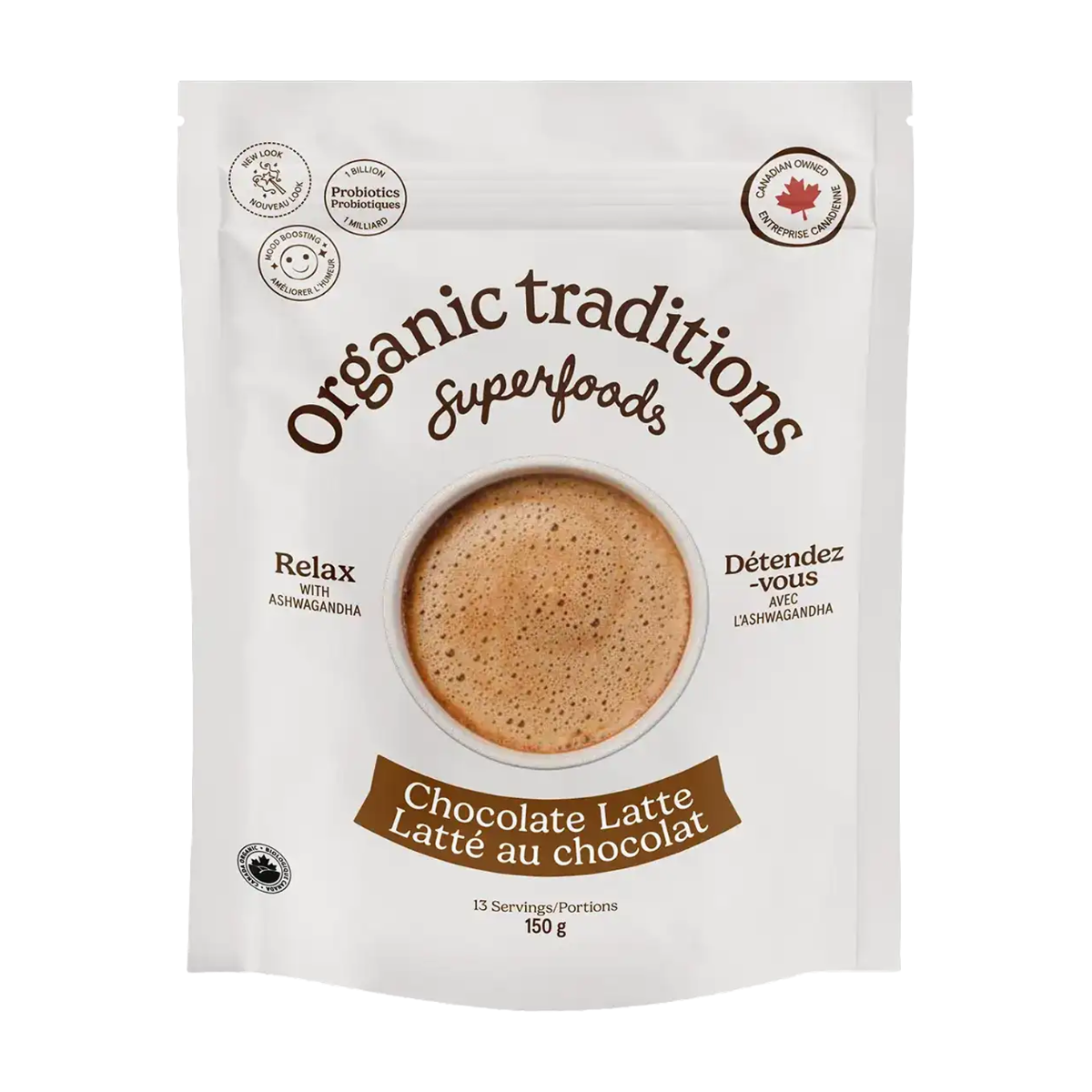 Organic Traditions | Chocolate Latte Powder With Ashwagandha & Probiotics 150g