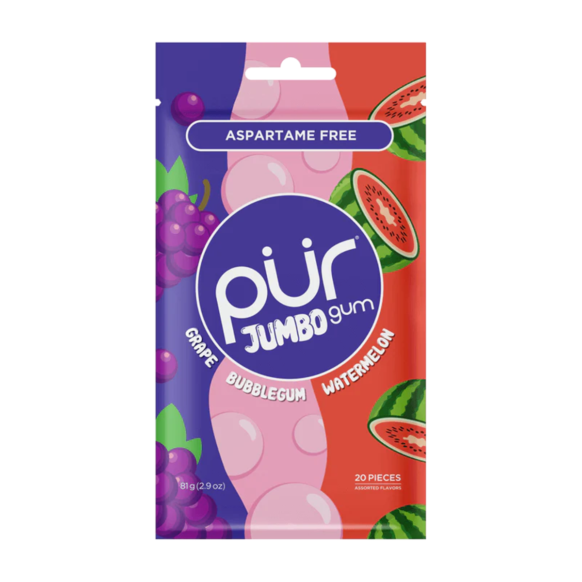 Pur | Grape/Bubblegum/Watermelon Jumbo Gum Bag