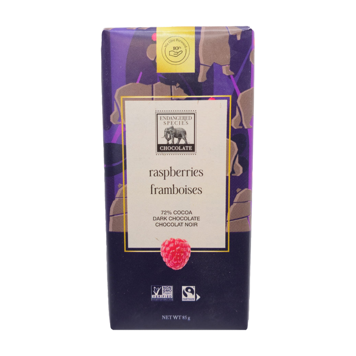 Endangered Species | 72% Cacao Tart Raspberries & Dark Chocolate Bar