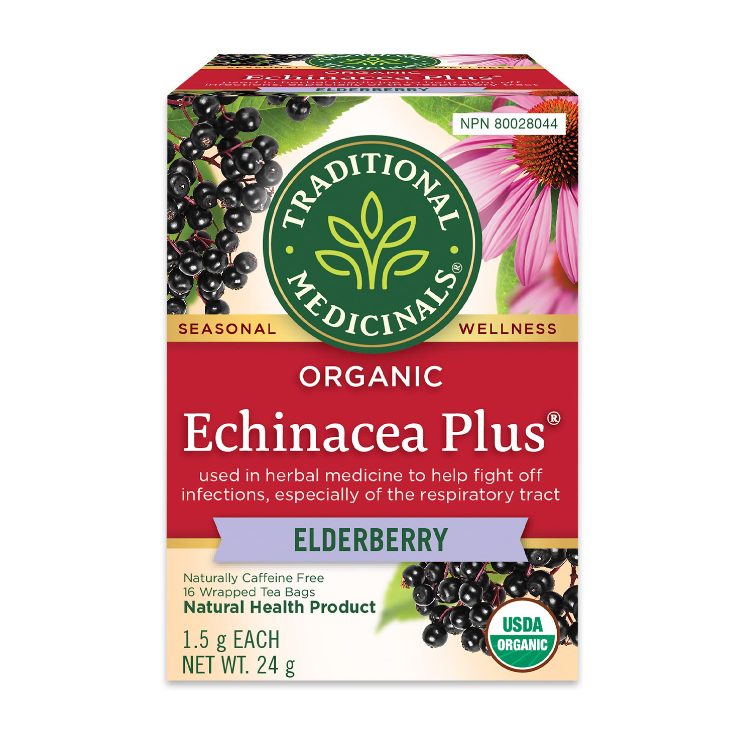 Traditional Medicinals | Echinacea Plus Elderberry Herbal Tea 16 Bags
