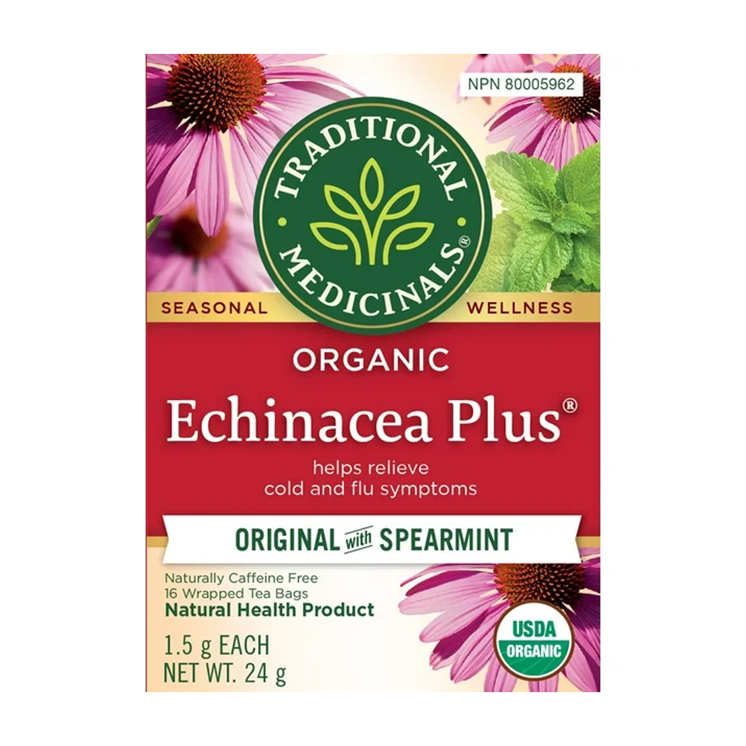 Traditional Medicinals | Echinacea Plus With Spearmint Herbal Tea 16 Tea Bags
