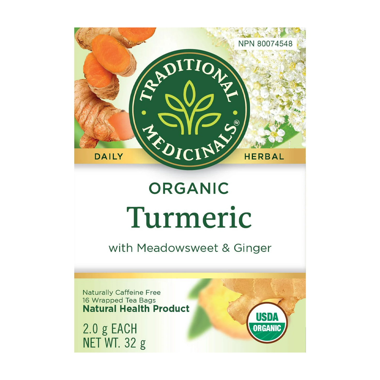 Traditional Medicinals | Turmeric With Meadowsweet & Ginger Herbal Tea 16 Bags