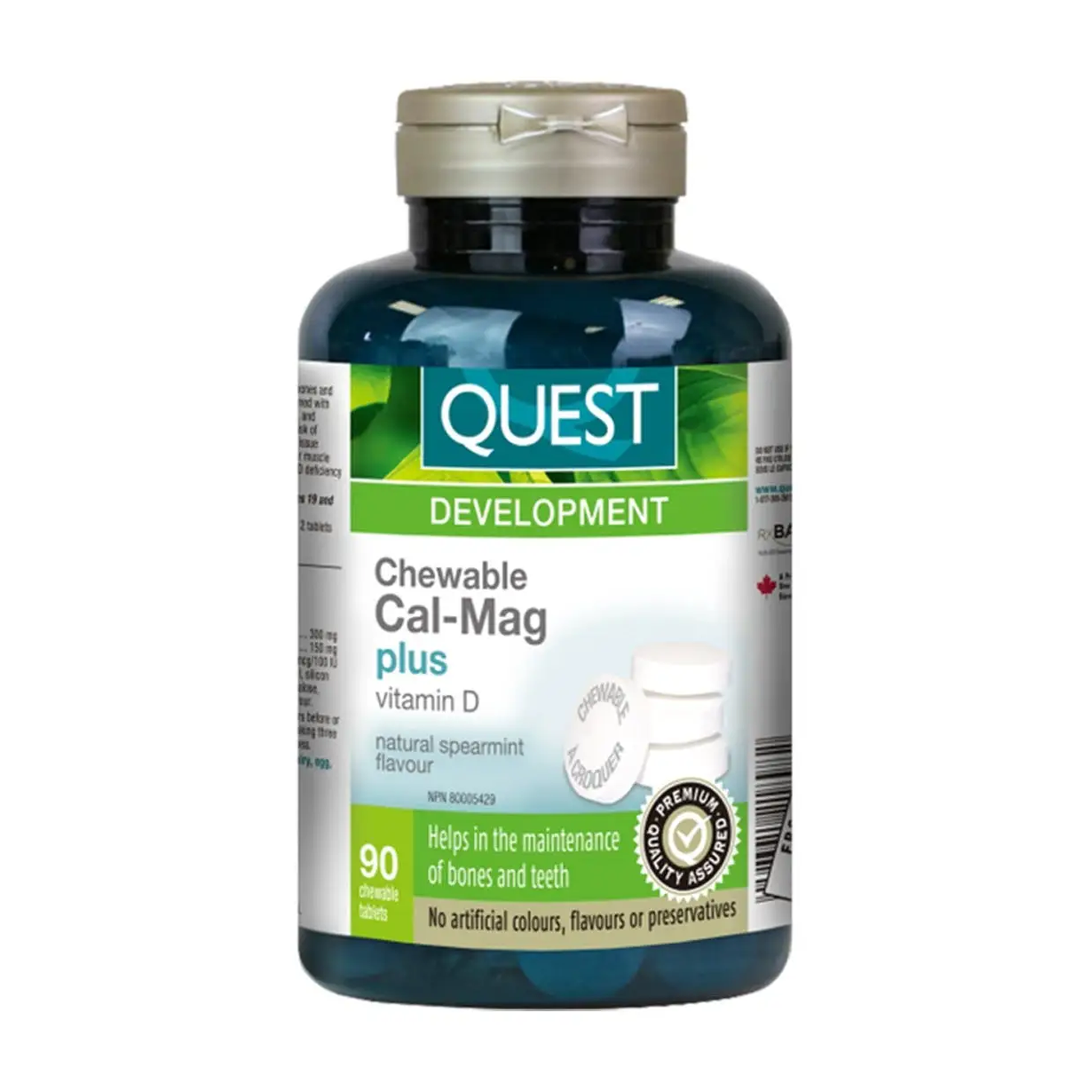 Quest | Chewable Cal-Mag Plus Vitamin D Spearmint Flavour Tablets