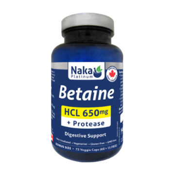 Naka Platinum | Betaine HCL 650mg+Protease Vegetarian Capsules 75's