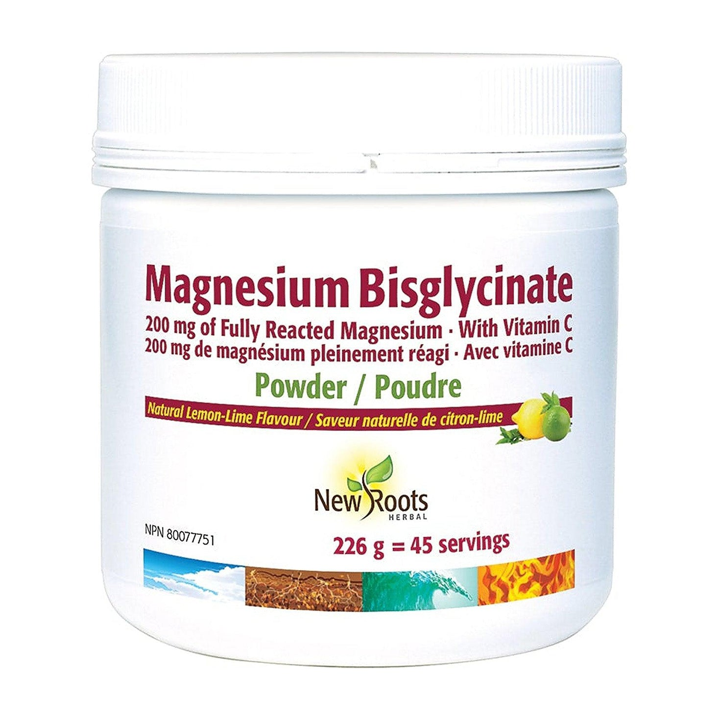 New Roots | Magnesium Bisglycinate Lemon-Lime Fully Reacted Powder