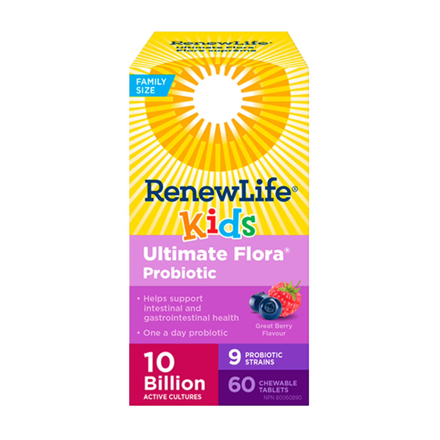 Renew Life | Ultimate Flora Kids Probiotic 10 Billion Active Cultures  60 Chewable Tablets