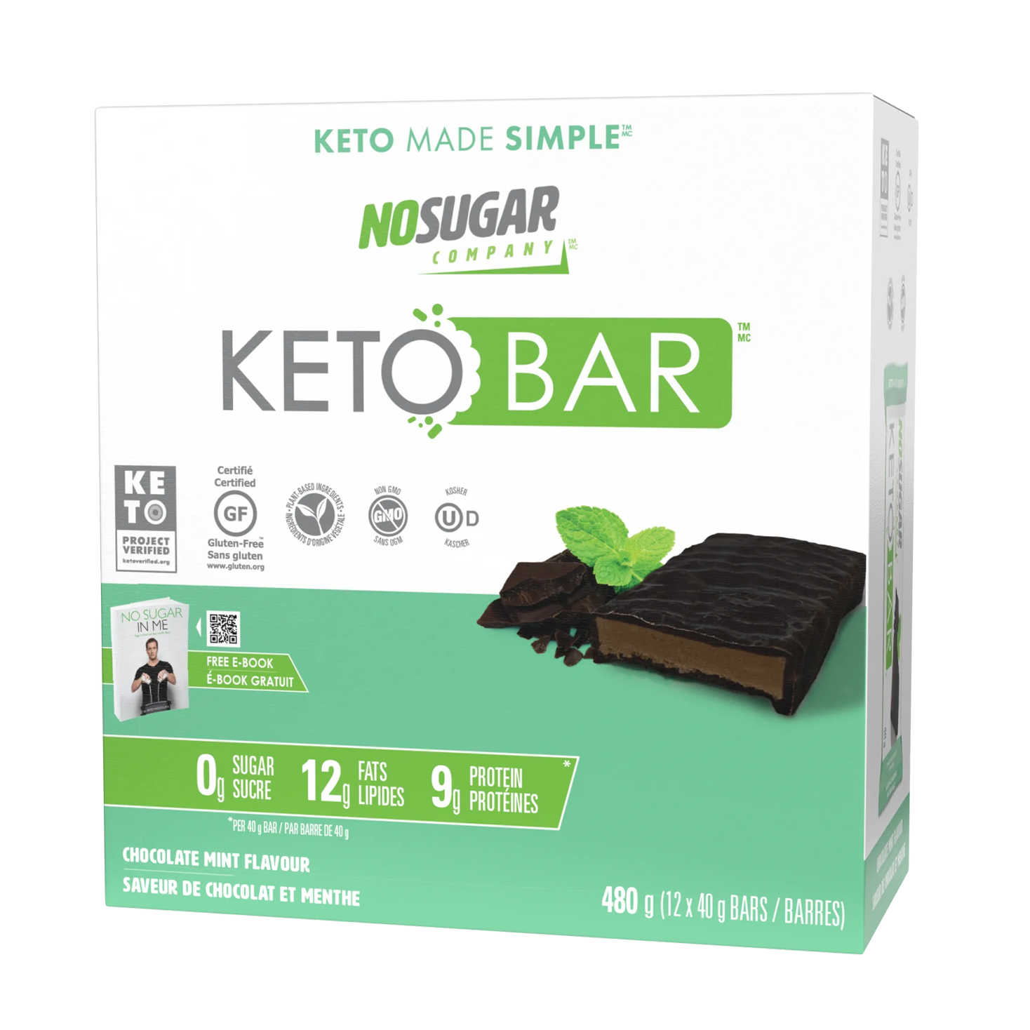 No Sugar Company | Chocolate Mint Keto Bar Box(12x40g) Net Wt. 480g