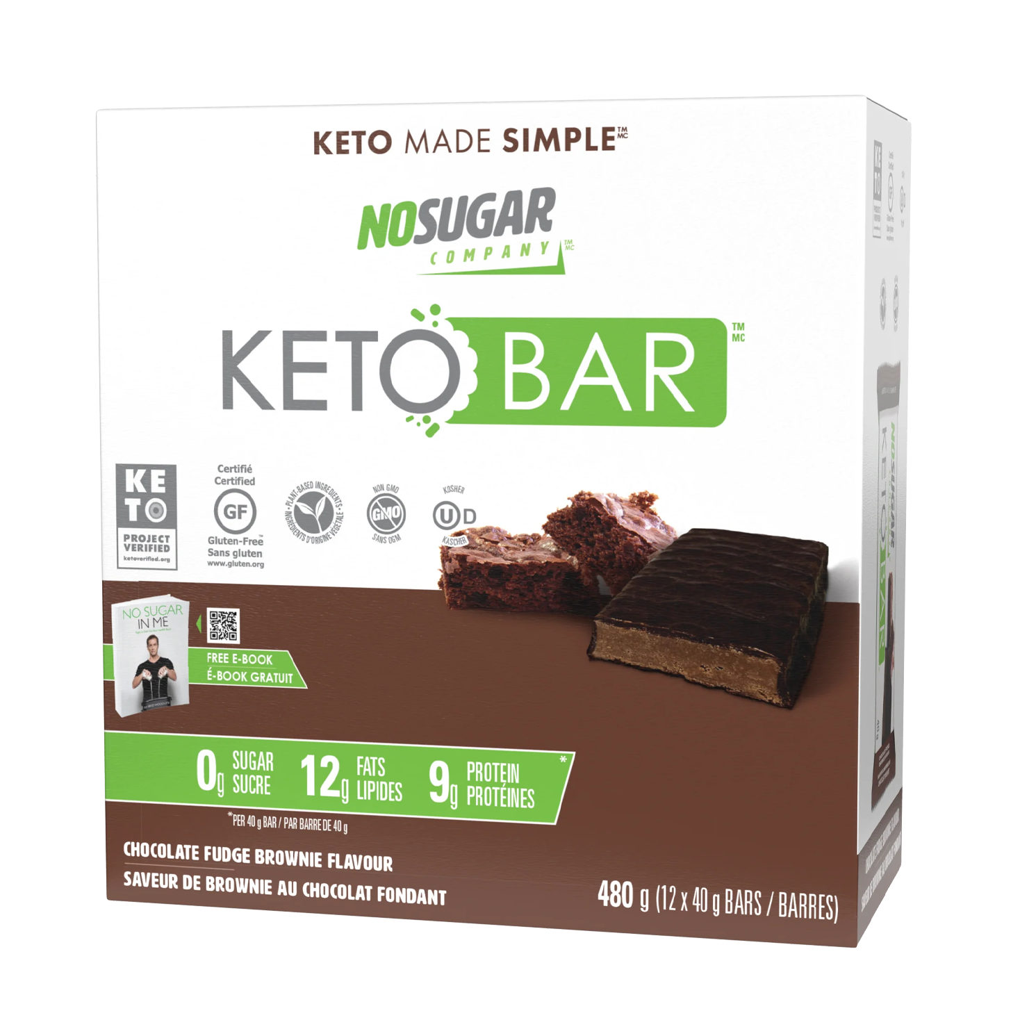 No Sugar | Chocolate Fudge Brownie Keto Bar Box(12x40g) Net Wt. 480g