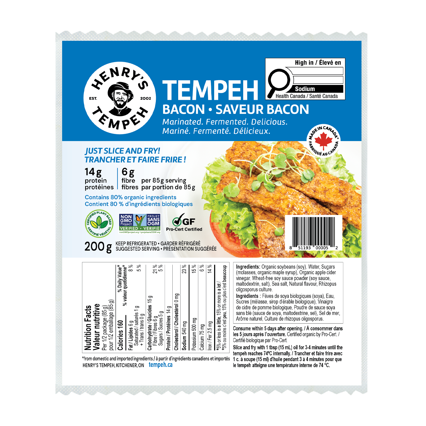 Henry's Tempeh | Tempeh Bacon 200g