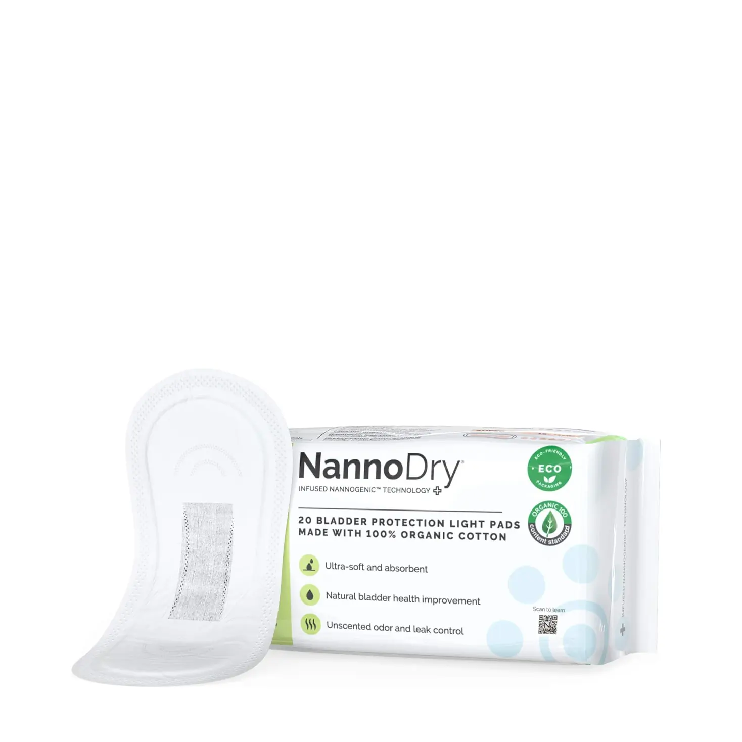 NannoDry | Light Absorbency Unisex Incontinence Pads 20-Count