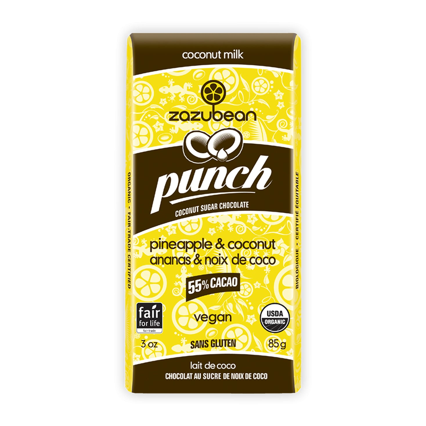 Zazubean | Punch Coconut Milk Chocolate Bar With Pineapple & Coconut