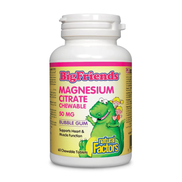 Natural Factors | Big Friends Bubble Gum Flavour Magnesium Citrate 50mg Chewable Tablets