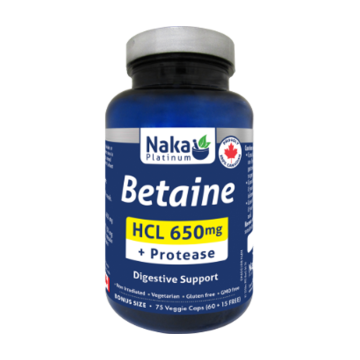 Naka Platinum | Betaine HCL 650mg+Protease Vegetarian Capsules 75's
