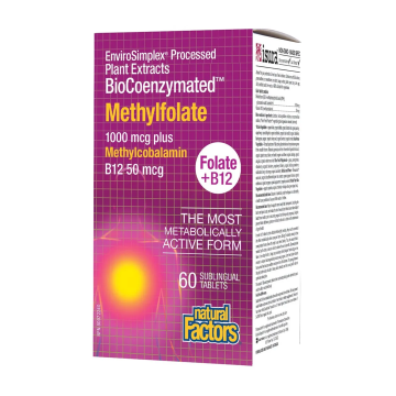Natural Factors | BioCoenzymated Methylfolate 1000mcg Plus B12 Methylcobalamin 50mcg Sublingual Tablets