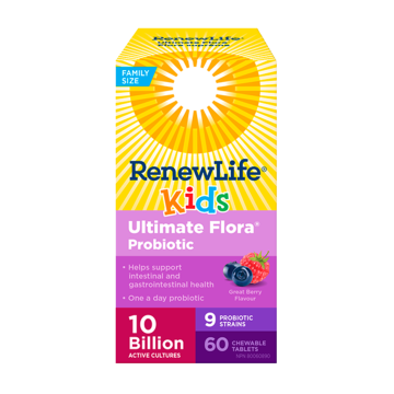 Renew Life | Ultimate Flora Kids Probiotic 10 Billion Active Cultures  60 Chewable Tablets
