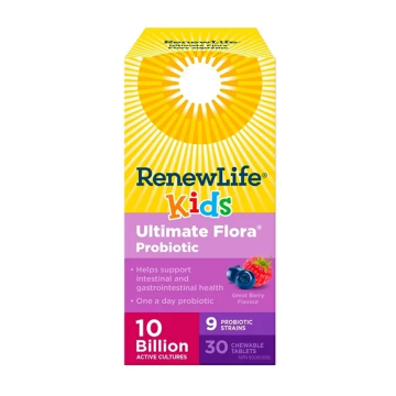 Renew Life | Ultimate Flora Kids Probiotic 10 Billion Active Cultures 30 Chewable Tablets