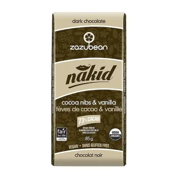 Zazubean | Nakid Dark Chocolate Bar With Cocoa Nibs & Vanilla