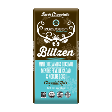 Zazubean | Blitzen Mint Cocoa Nib & Coconut Dark Chocolate Bar 85g