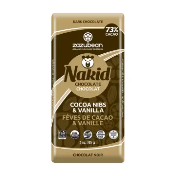 Zazubean | Nakid Dark Chocolate Bar With Cocoa Nibs & Vanilla 85g